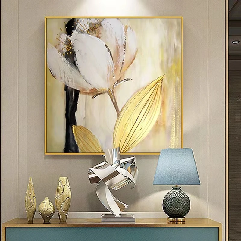 

Wall Decorative Painting Handpainted Wall Art Canvas Painting Abstract Golden foil Pictures for Living Room No Frame
