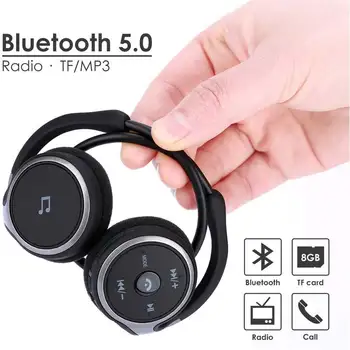

On Ear Bluetooth Headphones Neckband Wireless Headset with Noise Cancelling Mic FM Radio Micro SD Card Slot HiFi Stereo Sound