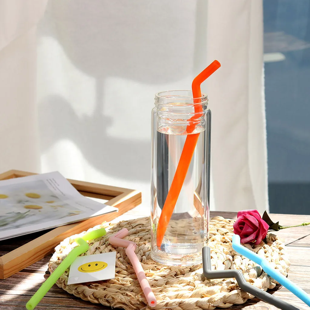

5 Pcs Reusable Drinking Straws High Quality Silicone Straw Cleaner For Mugs Home Party Cocktail Drink Straw Multicolor Straw