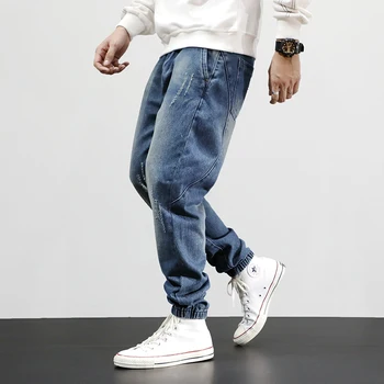 

Japanese Fashion Men Jeans Big Size 28-42 Loose Fit Denim Cargo Pants Harem Jeans Slack Bottom Hip Hop Ripped Jeans Men Joggers