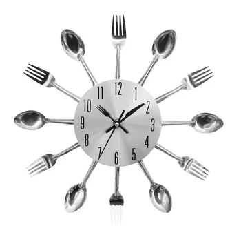 

12inch Kitchen stainless steel Fork Spoon quartz movement Wall Clock for home dining room kitchen restauran Room Decor