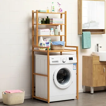 

Toilet shelfs rack bathroom floor washer toilet bamboo stand washroom without punching bathroom accessories wood shelving
