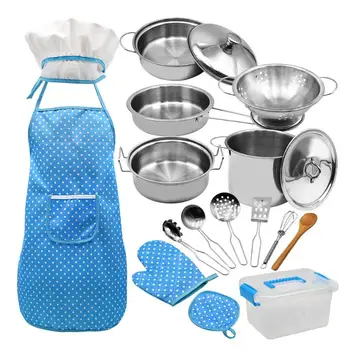 

Simulation Cookware Set Children Anti-falling Kitchen Toys Chef Clothes Stainless Steel Pot Pan Pretend Play Props