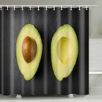 

Curtains Long Fabric Bath Avocado Printed Decor Sets with 12 Hooks Polyester Home Decoration