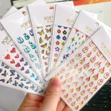 1Pcs Laser Leaf Nail Stickers Holographic Dried  Flower Lucky Clover Fire Flame Star Gradient Slider Gel Polish Decor Foil L025