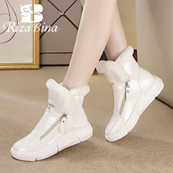 

RIZABINA New Fashion Women Boots Round Toe Thick Bottom Zipper Warm Snow Boots Plush Fur Casual Female Footwear Size 35-40