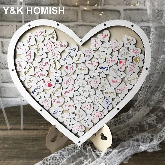 Свадебная книга для гостей, Y& K Molish деревянная фоторамка, капля верхняя рама знак книга с 100 шт деревянные Сердца, деревенские Свадебные украшения - Цвет: Белый