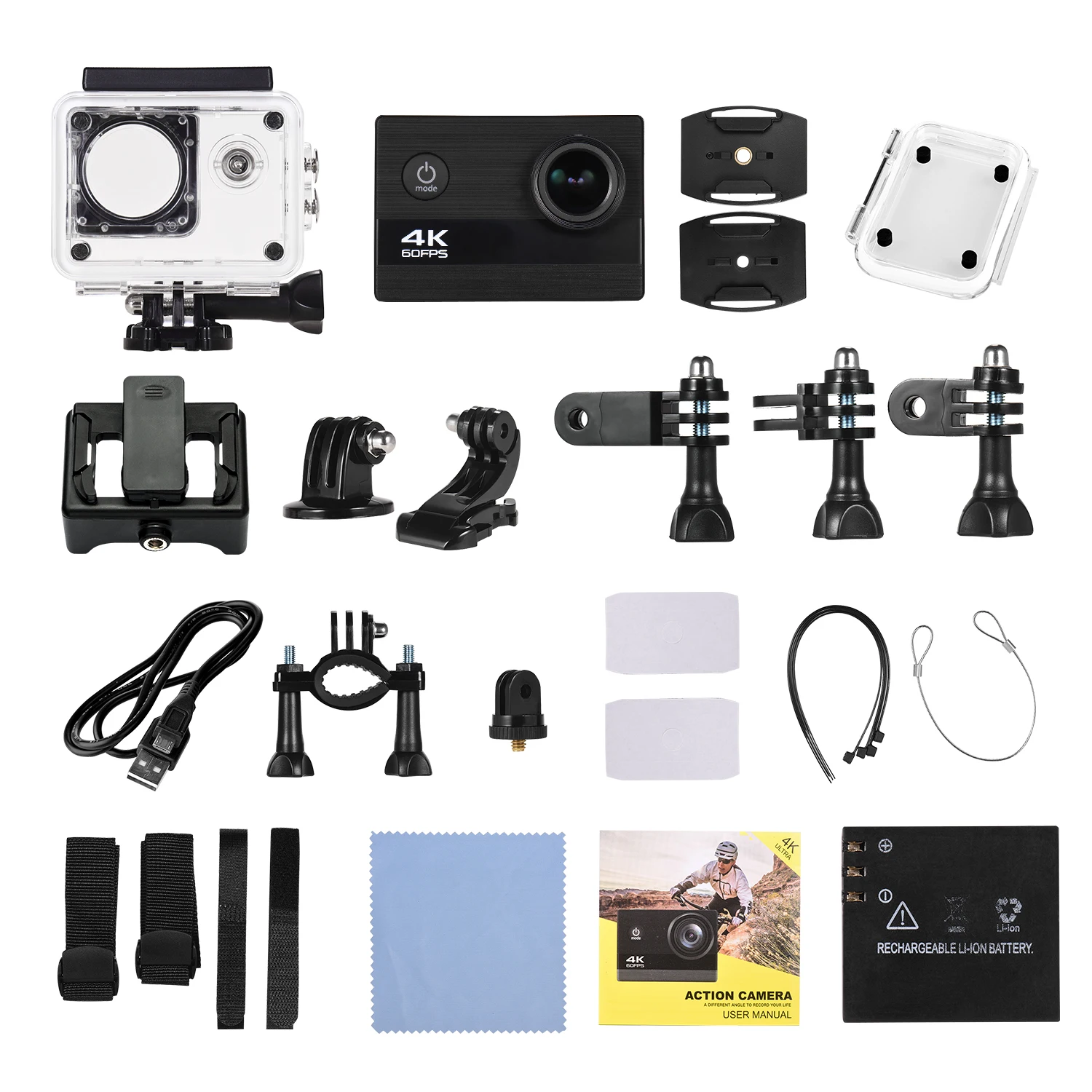 4K 60FPS для съемки в движении Sports mini Экшн камеры micro Камера Wi-Fi 2-дюймовый HD Экран Спортивная камера для подводной съемки на глубине 30 м Водонепроницаемый 170 градусов Широкий формат встроенный Батарея