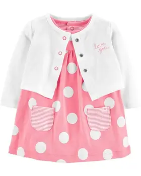 

2pcs/set Baby Girls Dress Sets Cotton Long Sleeve Cardigan+ Short Bodysuit Princess Dresses Newborn Girls Clothes Outfit 6-24M