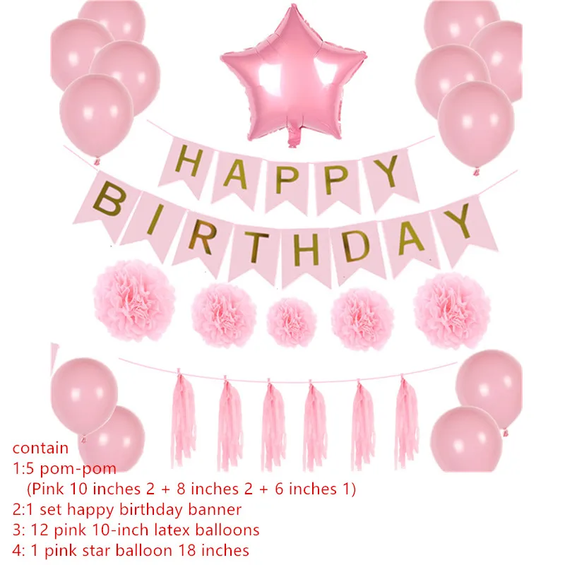 XXYYZZ украшение на день рождения розовая бумага полотенце кисточка помпон мальчик девочка с днем рождения гирлянды-флажки детские дети как вечерние su - Цвет: 1