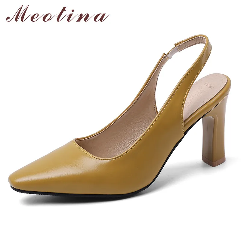 

Meotina High Heels Women Pumps Elegant Block High Heels Slingbacks Shoes Shallow Square Toe Party Shoes Female Large Size 33-46