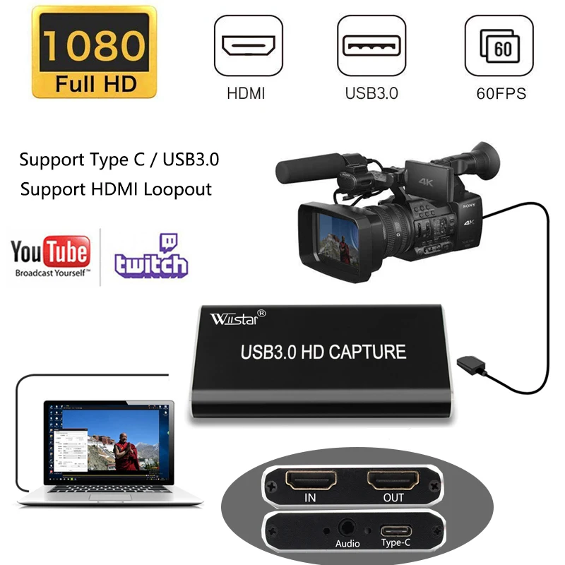  USB 30 captura de vídeo HDMI a USB 30 HD 1080P Video USB tarjeta de captura para PC PS4 juego en vi