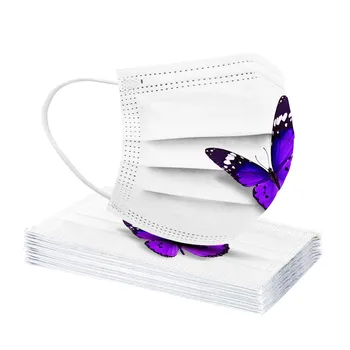 

Purple Butterfly Print Mask 3 Layer Ply Nonwoven Filter Mouth Masks Face Cover White Disposable Butterfly Face Mask Mascarillas