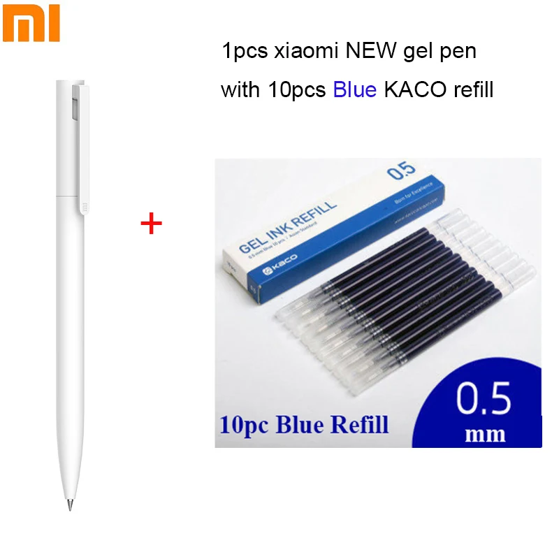 1pen and 10Blue KACO Оригинальные гелевые ручки Xiaomi 0,5 мм, шариковая ручка, черная ручка, пресс-сердечник PREMEC, гладкая швейцарская заправка MiKuni, японские чернила, черные, 5 шт./10 шт - Цвет: 1pen and 10Blue KACO