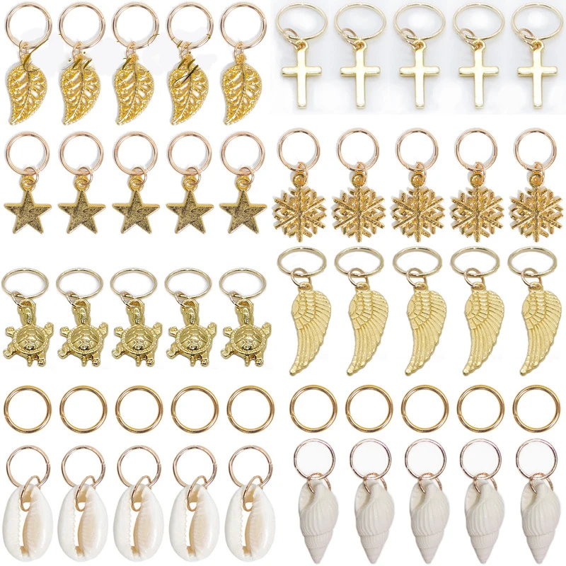 50 шт. золотые металлические кольца для волос коса дреды бусины листья звезда