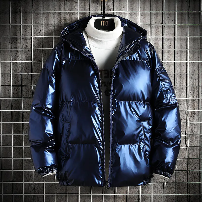 Casual Men's Autumn Winter Solid Color Parka Bright Thick Hooded Cotton-Padded Jacket Outwear LooseWater proof Warm Coat Clothes