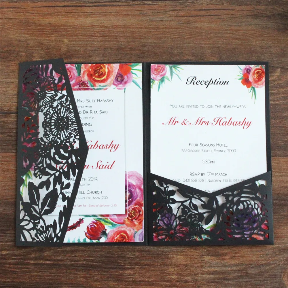 Invitaciones de boda rústicas, Quinceañera de boda, hoja verde oscura,  flor, corte láser, impresión personalizada, multicolor, suministro de  deshierbe - AliExpress, image size:1000x1000