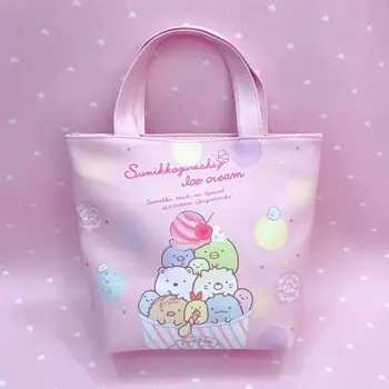 

Anime totoro Cute Sumikko Gurashi little twin stars Printed PU Leather Zipper Picnic Portable Bag Handbag Lunch Box Bag for Kids