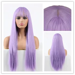 SuQ Women's Long Straight Wig Hair Synthetic Natural Cosplay Party Light Purple Heat Resistant Synthetic Natural Hairline Wigs