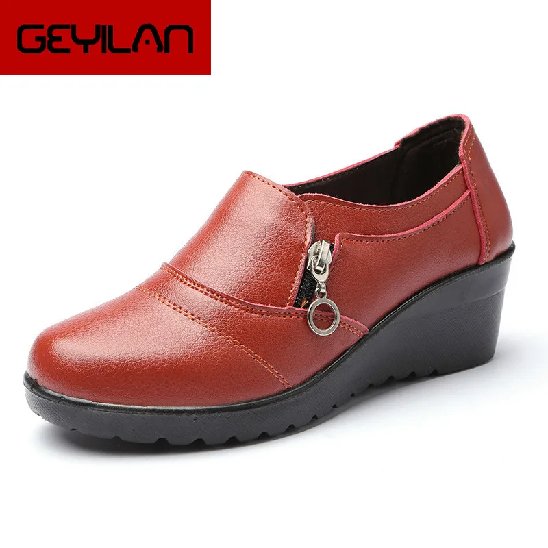 

Autumn new fashion slip on women high heels shoes Women's Genuine Leather Work shoes Mother comfortable Wedding Shoes 567