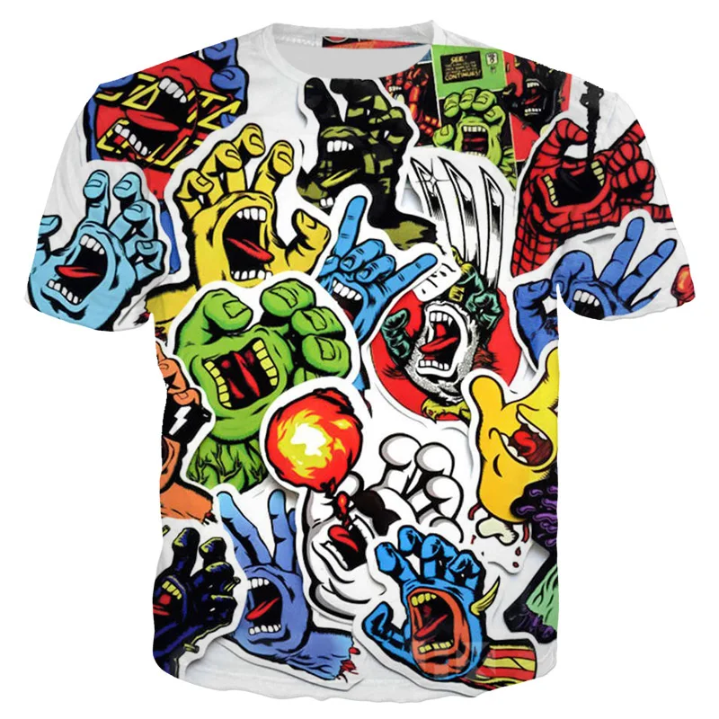 Летняя футболка Новые мужские футболки 3D принт Санта Круз Шака рука унисекс