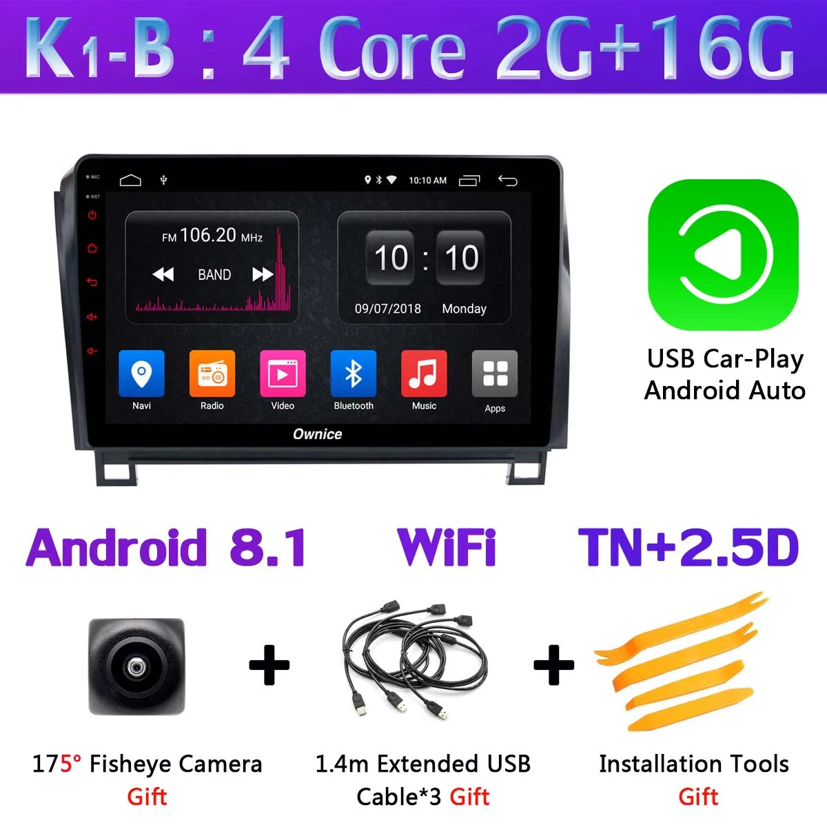 K1-B-CarPlay 360 ° панорамный 4G+ WiFi = 8 ядер 4G+ 64G Android 9,0 gps Радио CarPlay SPDIF DSP автомобильный мультимедиа для Toyota Tundra Sequoia 2008 - Цвет: K1-B-CarPlay