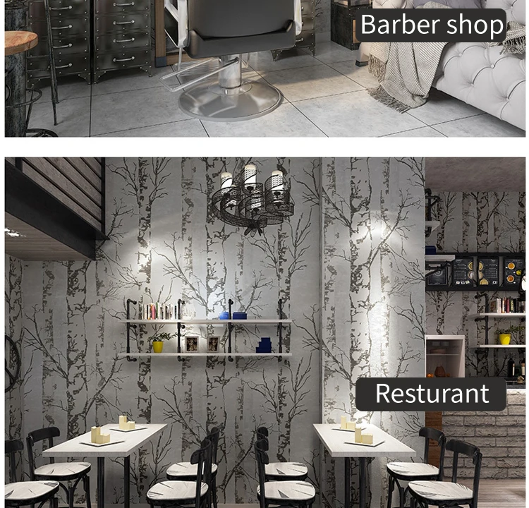Gray White Birch Tree 3D PVC Wallpaper for Cloth Shop Modern Nordic Design Coffee House Resturant Wall Paper Roll Forest Woods
