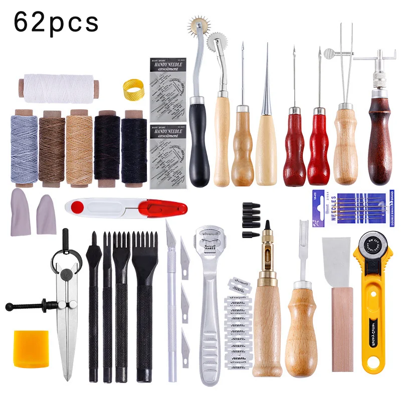 

62X Leather Craft Tool Punch Kit Stitching Carving Working Sewing Saddle Groover