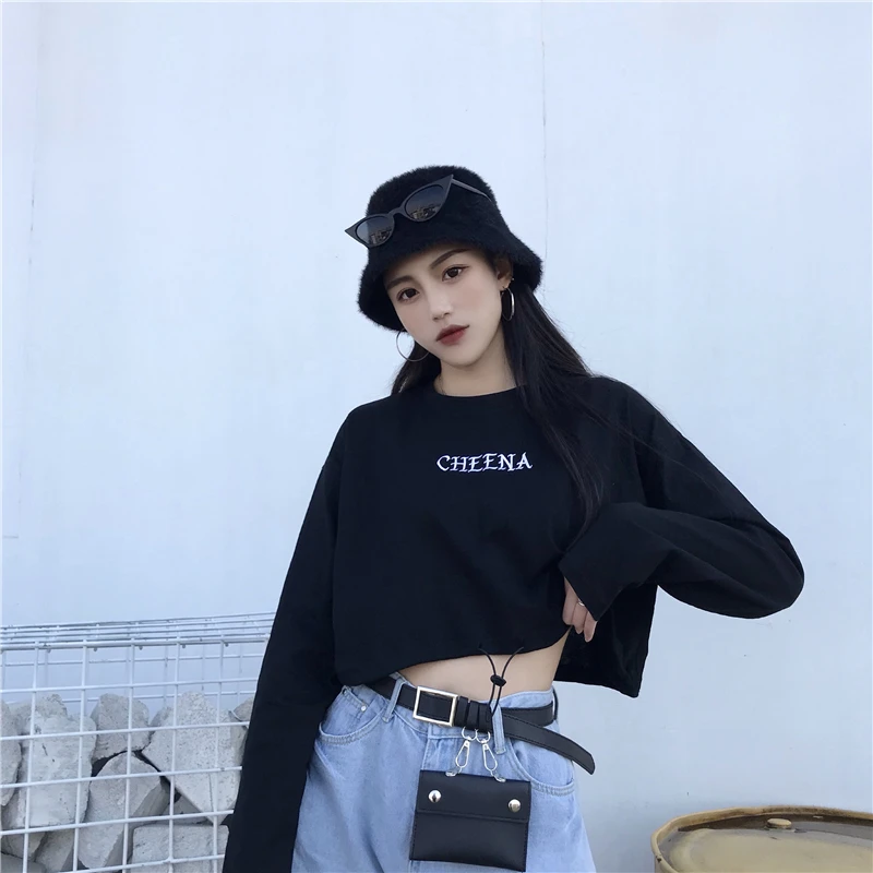 Корейская Готическая Футболка с принтом Ulzzang, дропшиппинг, панк, Винтаж, harajuku, camisas, с буквенным принтом, одежда с длинным рукавом, топы, хип-хоп, женская футболка