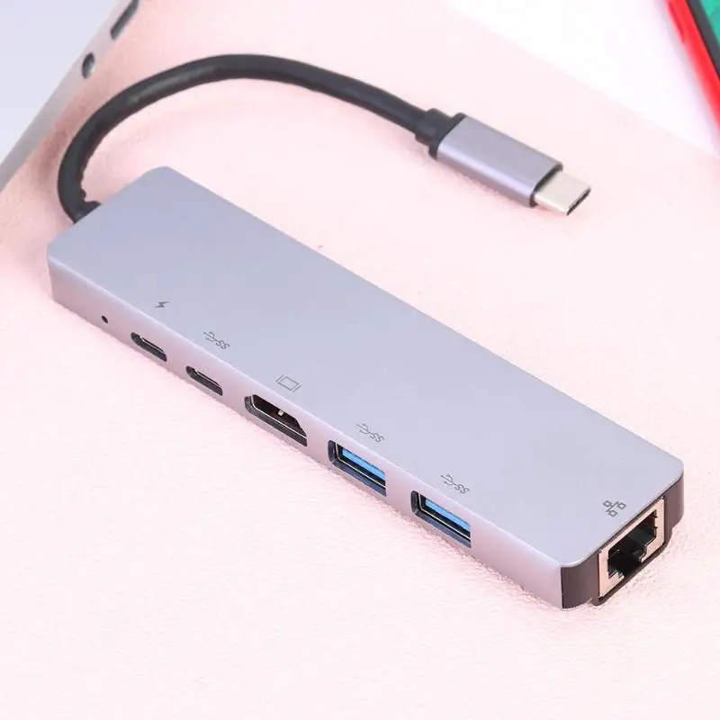 6 в 1 Многофункциональный TYPE-C концентратор гигабитная LAN док-станция для ноутбука