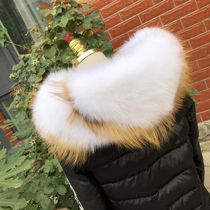White and Red Fox Большой воротник из лисьего меха, воротник из натурального меха енота, зимний пуховик для мужчин и женщин, пальто, модный Дамский шарф, шаль, роскошные шарфы 2 - Цвет: White and Red Fox