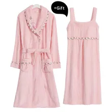 2 комплекта фланелевый купальный халат кимоно халат женский сексуальный толстый теплый женский халат халаты Ночная рубашка пижамы