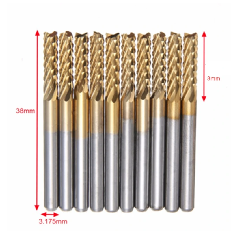 Концевая фреза с Top-10Pcs покрытием, CNC PCB, набор сверл для гравировки по дереву, 1/8 дюймов, хвостовик, 3,175 мм, фреза, электроинструменты