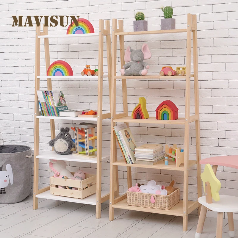 Nordic Solid Wood Bookcase Children's Bookshelf Simple Shelf Simple Modern Living Room Display Bedroom Bedside Storage Rack