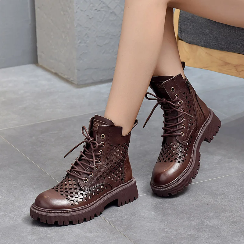 

2021 Spring and Summer British Style Genuine Leather Martin Boots Thick-soled Hollow Sandals First Layer Cowhide Toe Cap Sandals
