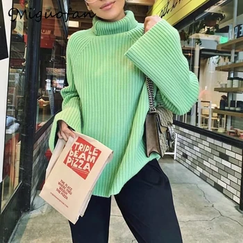 

Miguofan winter autumn sweaters solid color women sweaters turtleneck jumpers flare long sleeve pullovers casual knit sweaters