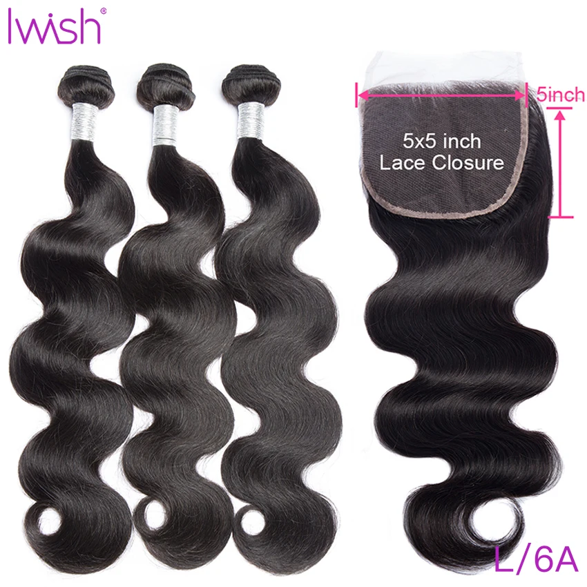

Body Wave Bundles With Closure Iwish Remy Low Ratio 5x5 Closure With 3-4 Bundles Brazilian Hair Human Hair Bundles With Closure