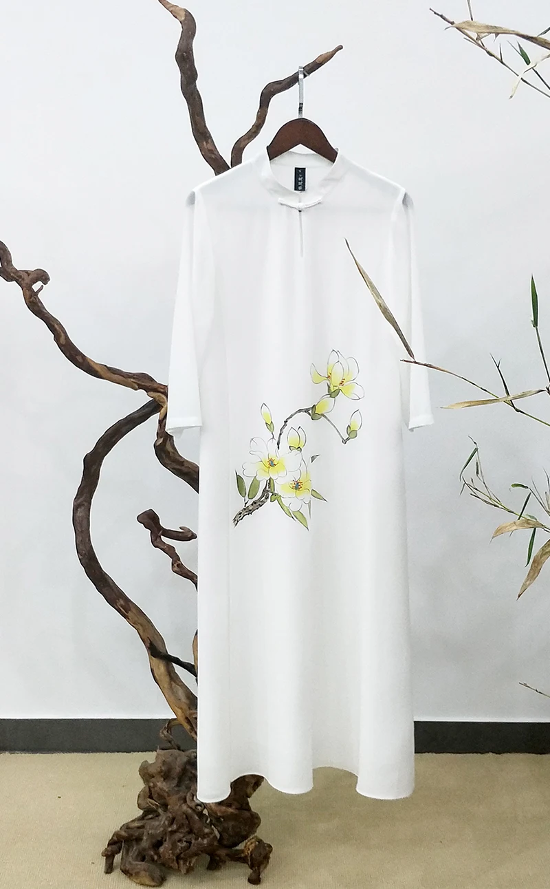 Традиционное китайское платье mujer vestido женское длинное хлопковое льняное платье cheongsam с рукавом три четверти