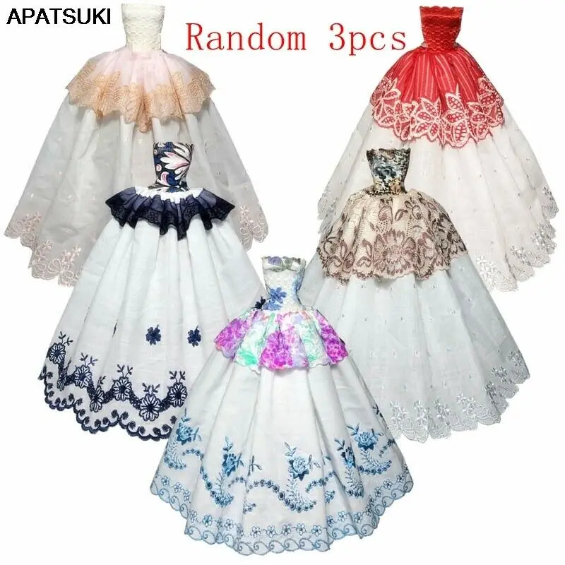 Белое модное свадебное платье для куклы Барби большие Вечерние платья Бальные Vestidoes наряды кукла 1/6 аксессуары - Цвет: random 3pcs dress2