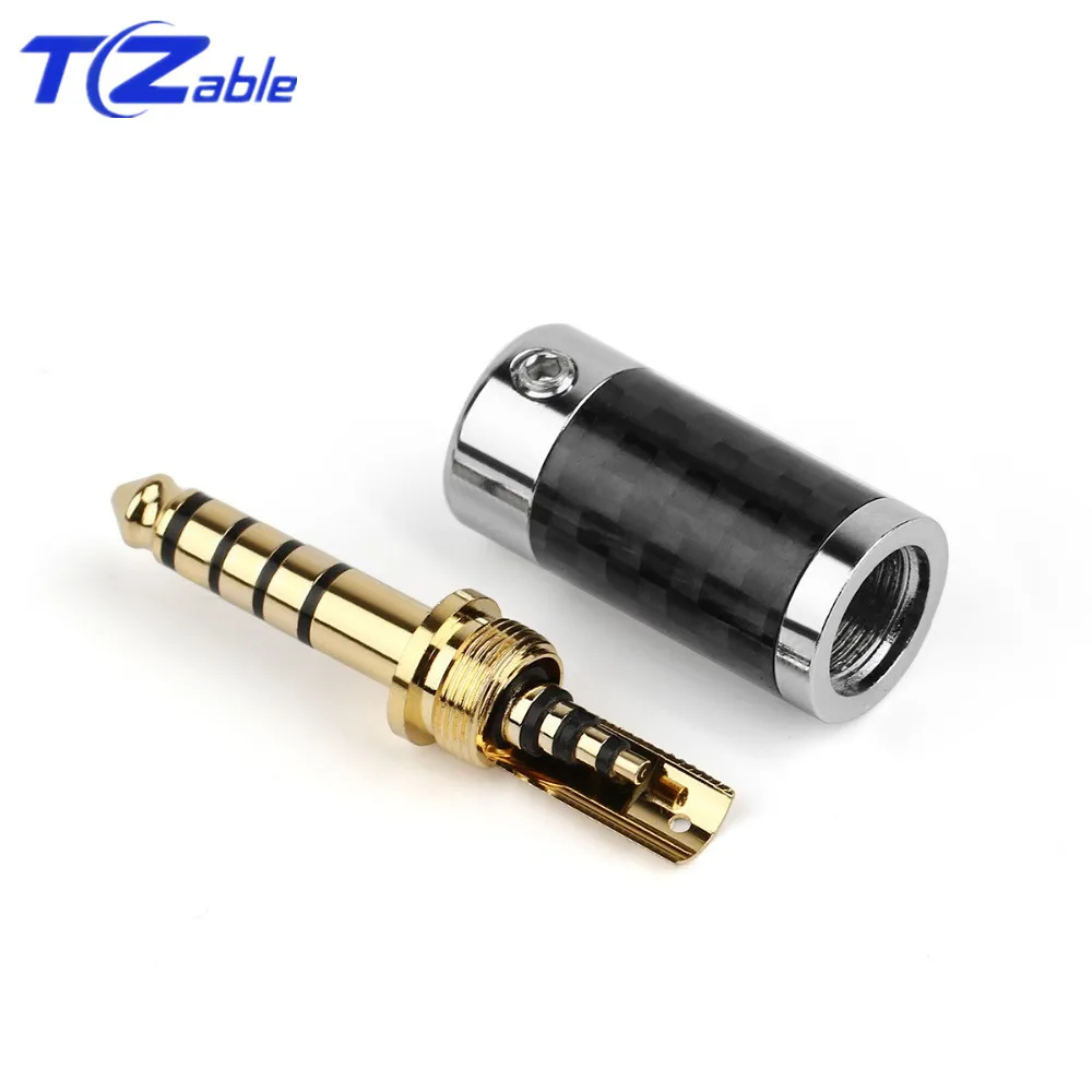 5PCS 4 4mm 5 Pole Audio Connector Stereo HIFI Headphone Cable Male Plug Metal Splice Adapter Carbon Fiber Audio Jack
