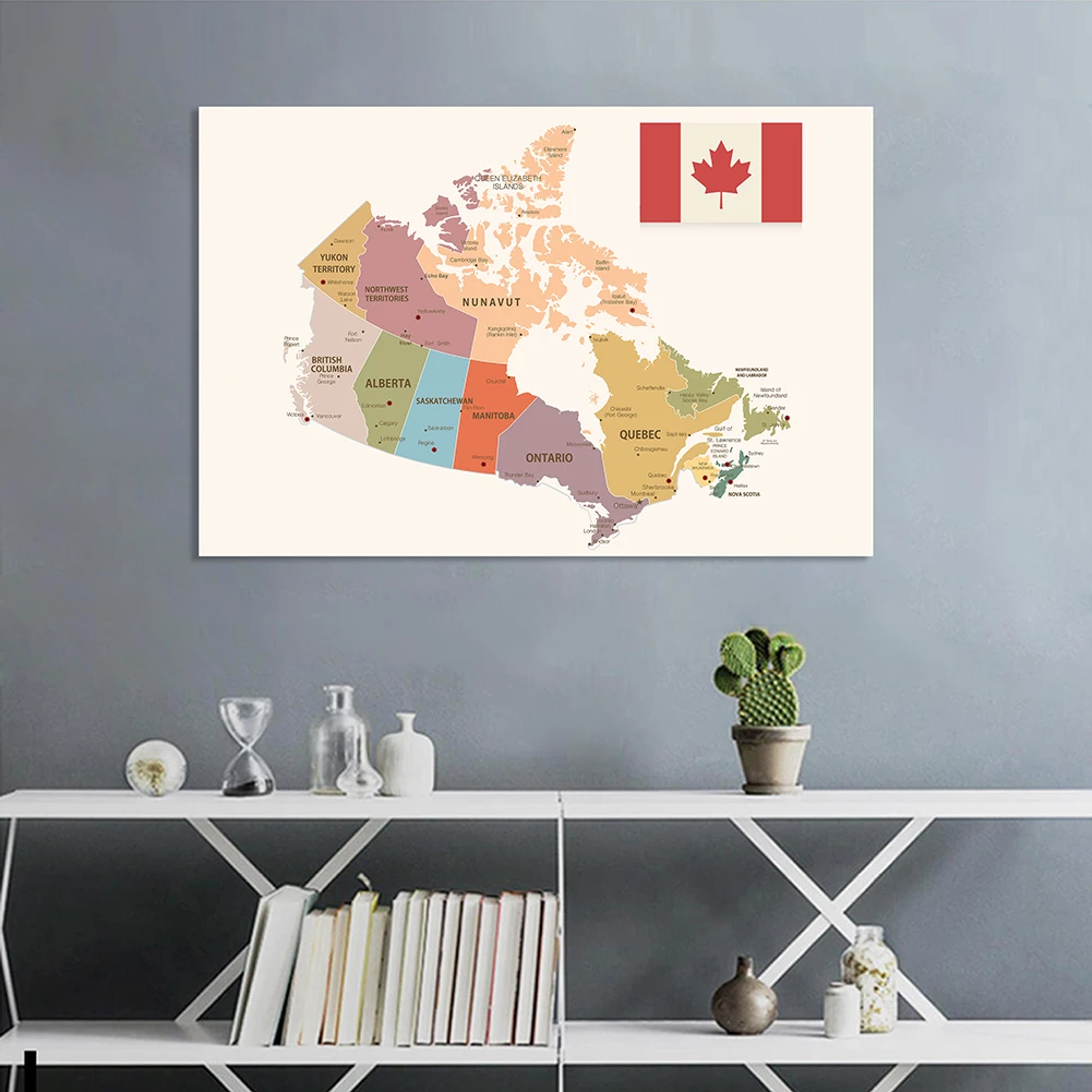150*100cm The Canada Map Political Map Non-woven Canvas Painting Wall Art Poster School Supplies Classroom Home Decor