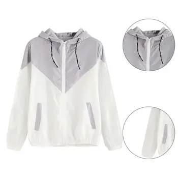 

Women Basic Jackets Female Zipper Pockets Casual Long Sleeves Coats Autumn Hooded Jacket Two Tone Windbreaker Jacket