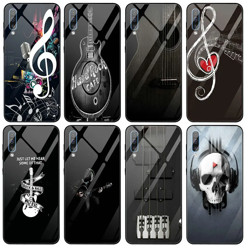 Guitar White Bass Electric Music Tempered Glass Phone Cases for Samsung Galaxy S8 S9 S10 J4 A8 A9 A10 A20 A40 A50 A70 A80 Plus | Мобильные