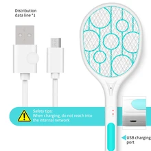 Mosquito Swatter Killer USB Rechargeable Electric LED Light Tennis Bat Handheld Racket Insect Fly Bug Wasp