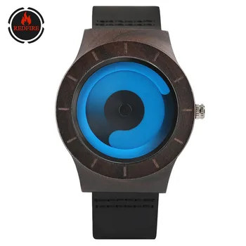 

REDFIRE New Concept Vortex Display Ebony Wood Watch Mens Watch Creative Design Wooden Clock Men's Wristwatch reloj masculino