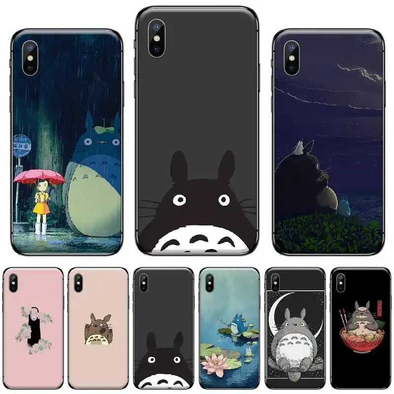 トトロ千尋宮崎はかわいい黒ソフトシェル電話ケースcapaのためのiphone 5 5s 5c Se 6 6s 7 8プラスx Xs Xr 11プロマックス 電話用緩衝材 Aliexpress