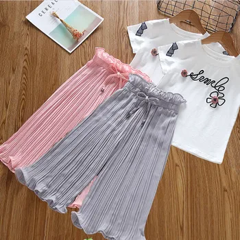 

Girls Letter T Shirt Tops+Ruffle Loose Pants Outfits Costume Children Kids Baby Print Top Pit Wide Leg Pants Two Piece