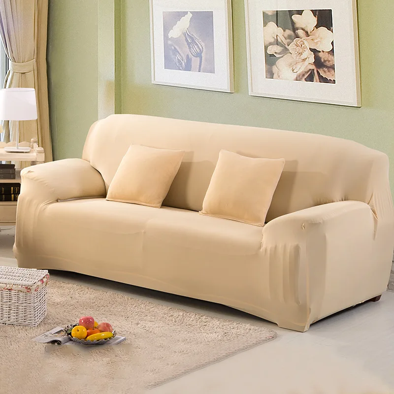 solid color Sofa Cover Set Couch Cover Elastic Corner Sofa Covers for Living Room Stretch L Shaped Chaise Longue Slipcover - Цвет: beige