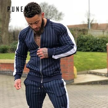 

Men's Sportswear Tracksuit Sets Jogging Suit 2 Pcs Jacket Trousers Striped Pattern Cotton Hip Hop Streetwear Casual Sports Suit