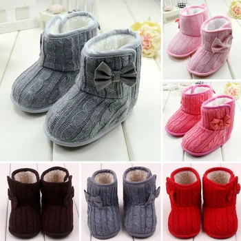 

1 Pair Baby Kid Boys Girls Knitted Bownot 5 Color Toddlers Soft Sole Winter Warm Soft Snow Boots Shoes